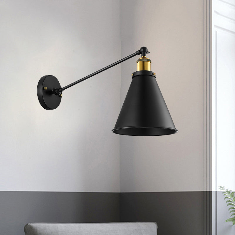 Avery - Industrial Swing Arm Sconce with Conic Shade (1-Light, Black)