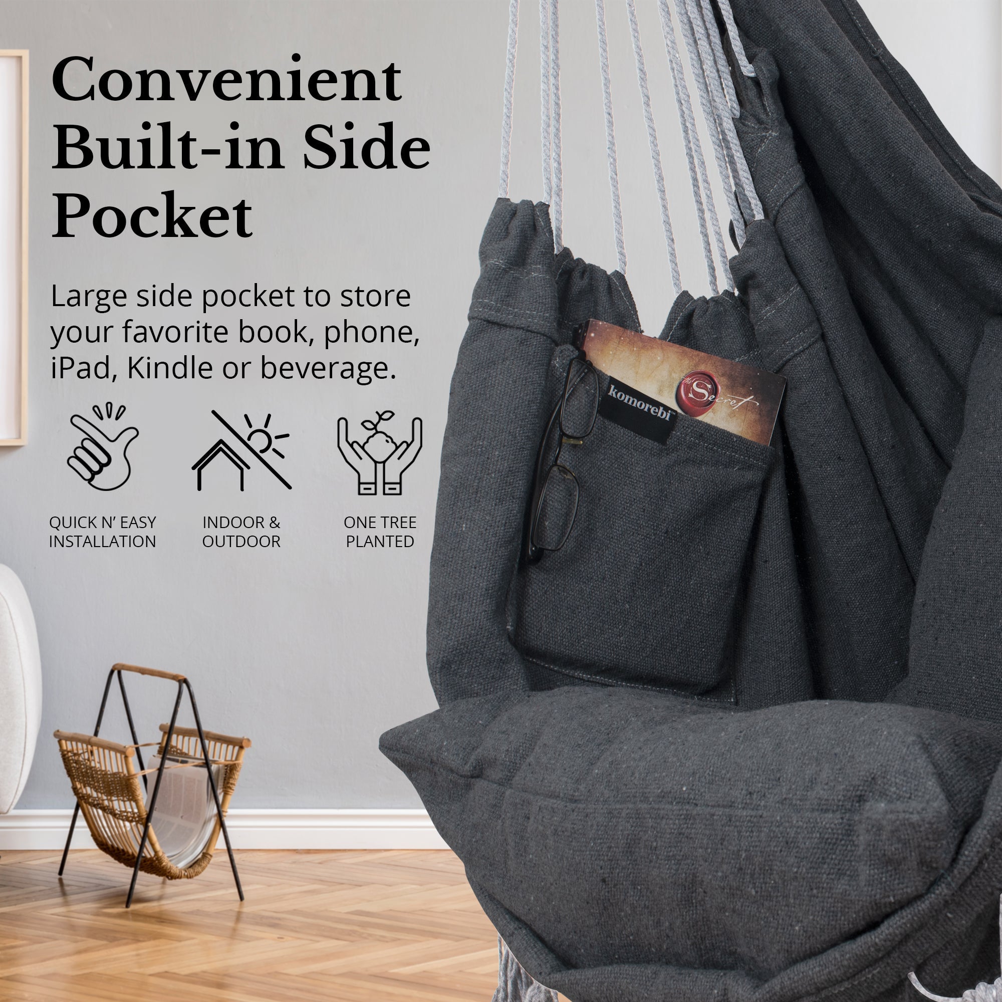 Hanging Hammock Chair (Grey) by Komorebi