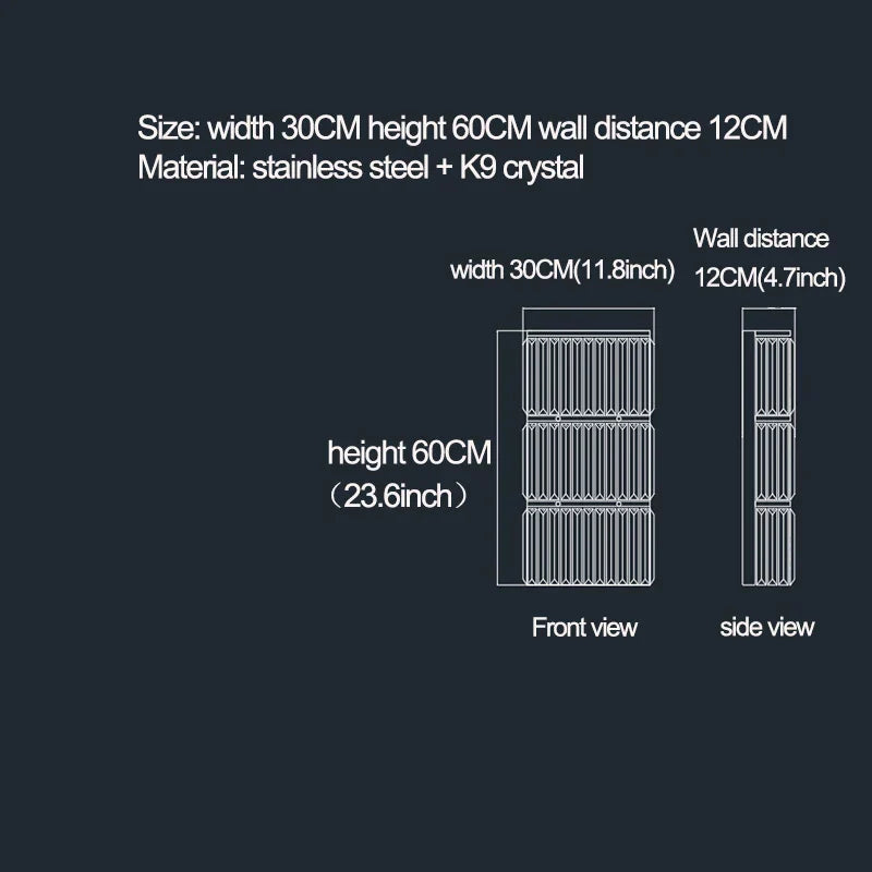 Riley - Luxury Rectangle Crystal Wall Silve Lamp For Department Aisle Corridor Bedroom Sconce TV Background Wall LED Decorative Lighting