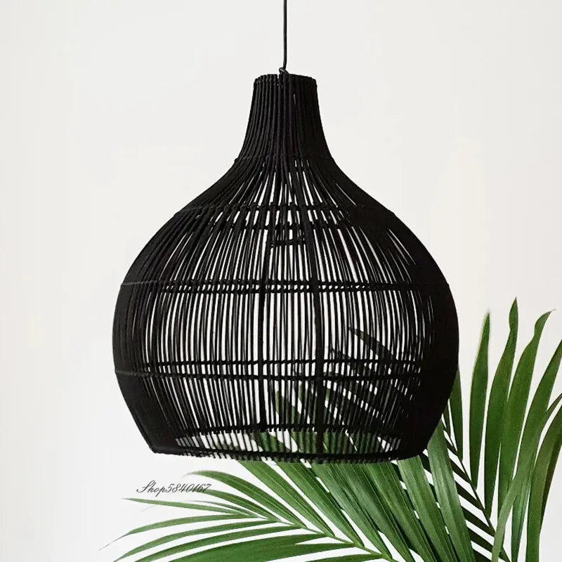 Japanese Handmade Rattan Woven Pendant Lamp - Artful Lighting for Rural Retro Decor