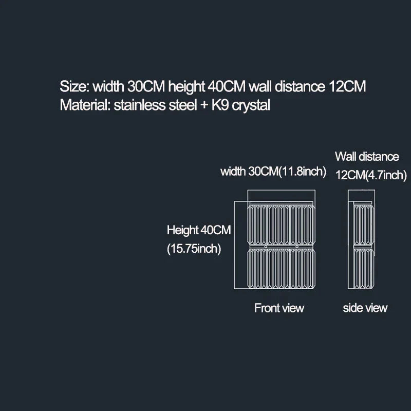 Riley - Luxury Rectangle Crystal Wall Silve Lamp For Department Aisle Corridor Bedroom Sconce TV Background Wall LED Decorative Lighting