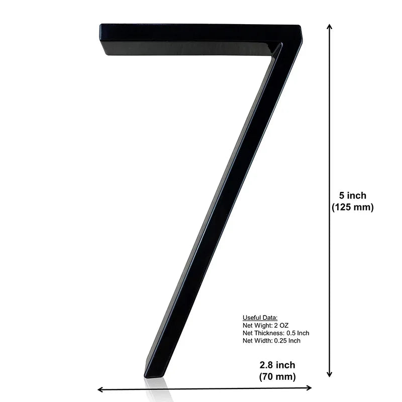 125mm 3D Black Zinc House Numbers – Arabic Numerals with Floating Doorplate Holder