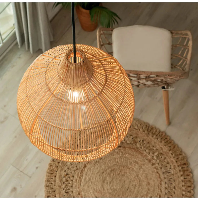 Japanese Handmade Rattan Woven Pendant Lamp - Artful Lighting for Rural Retro Decor
