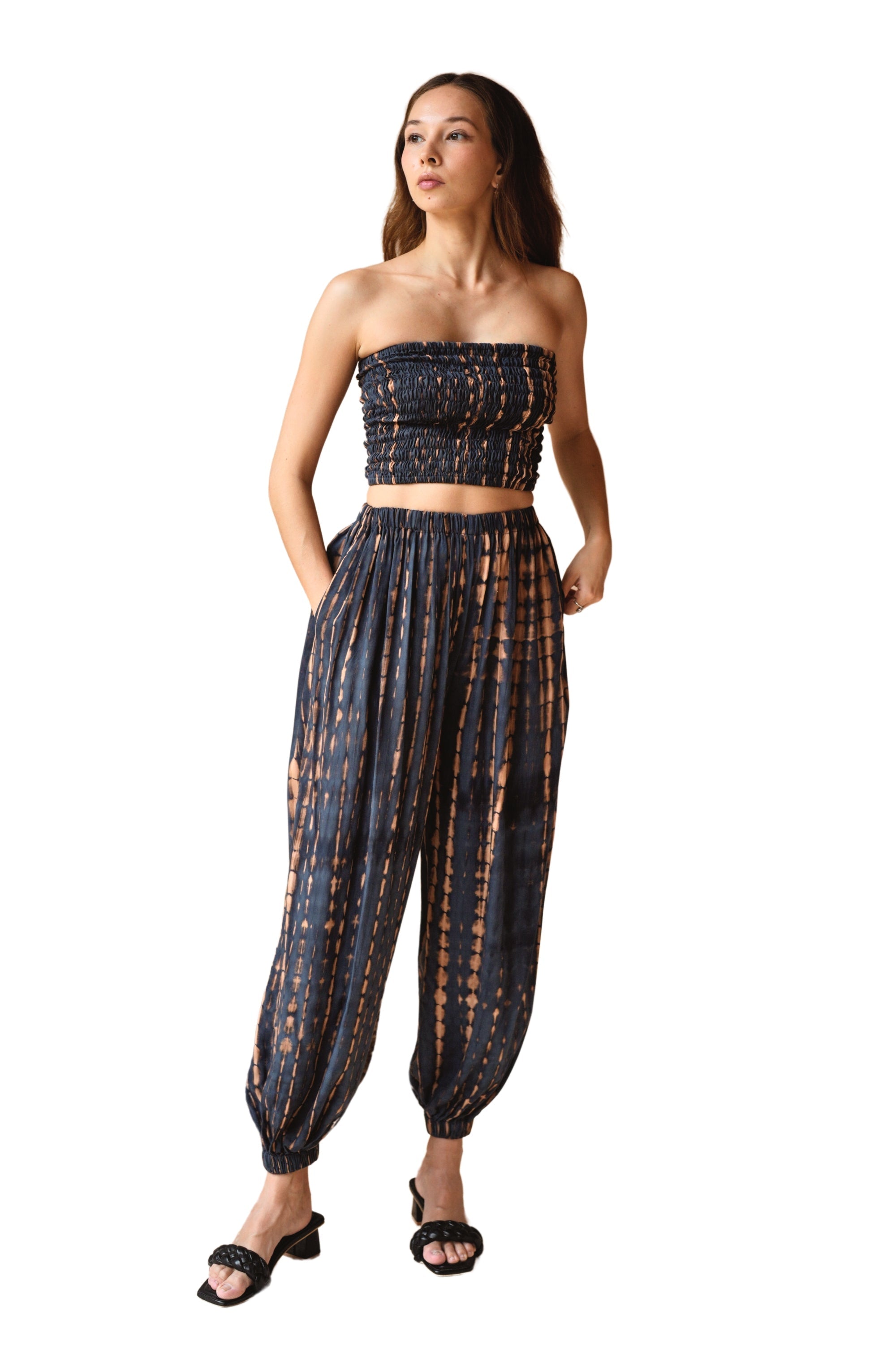 Jane Balloon Pants With Matching Tube Top Set in Deep Sea Blue