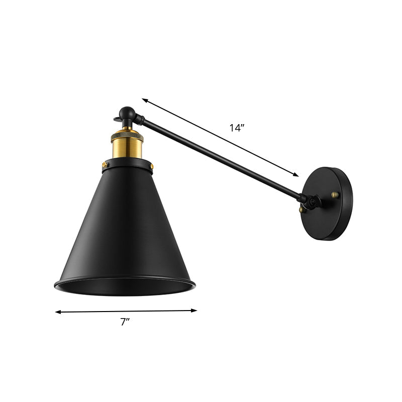 Avery - Industrial Swing Arm Sconce with Conic Shade (1-Light, Black)