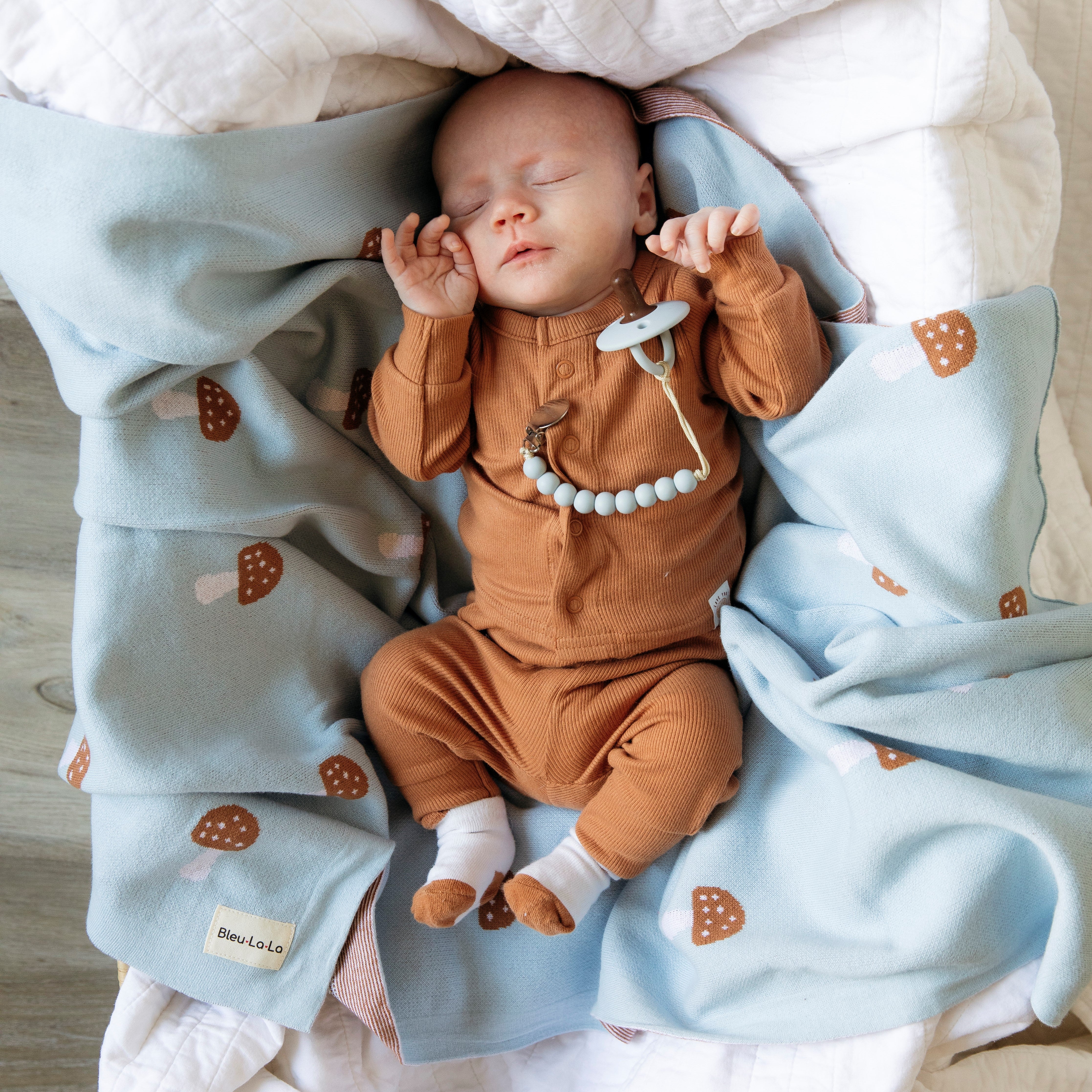 Luxury Knit Mushroom Swaddle Baby Blanket by Bleu La La