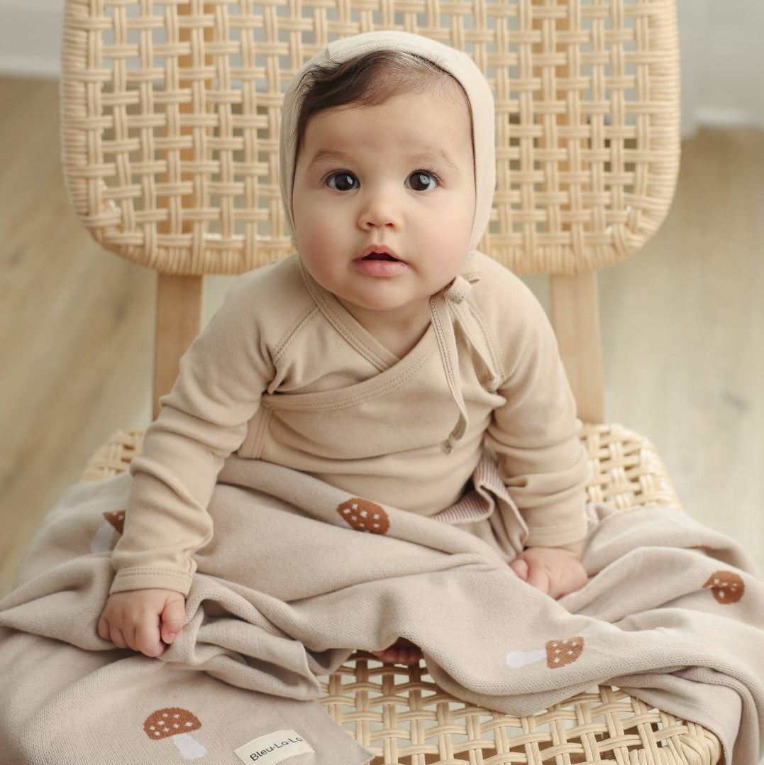 Luxury Knit Mushroom Swaddle Baby Blanket by Bleu La La