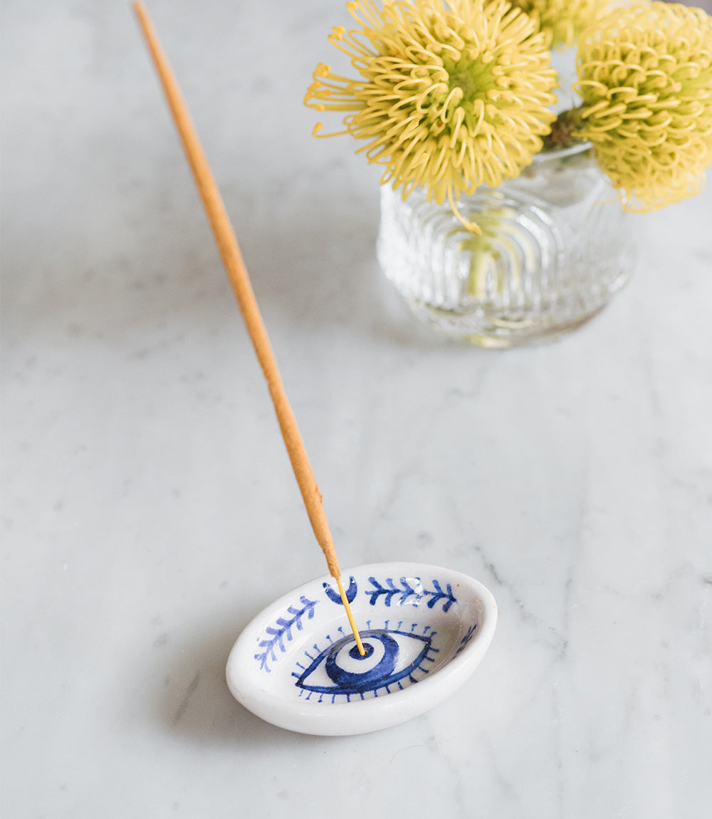 Lalita Evil Eye Incense Holder - Hand Painted Blue & White by Matr Boomie