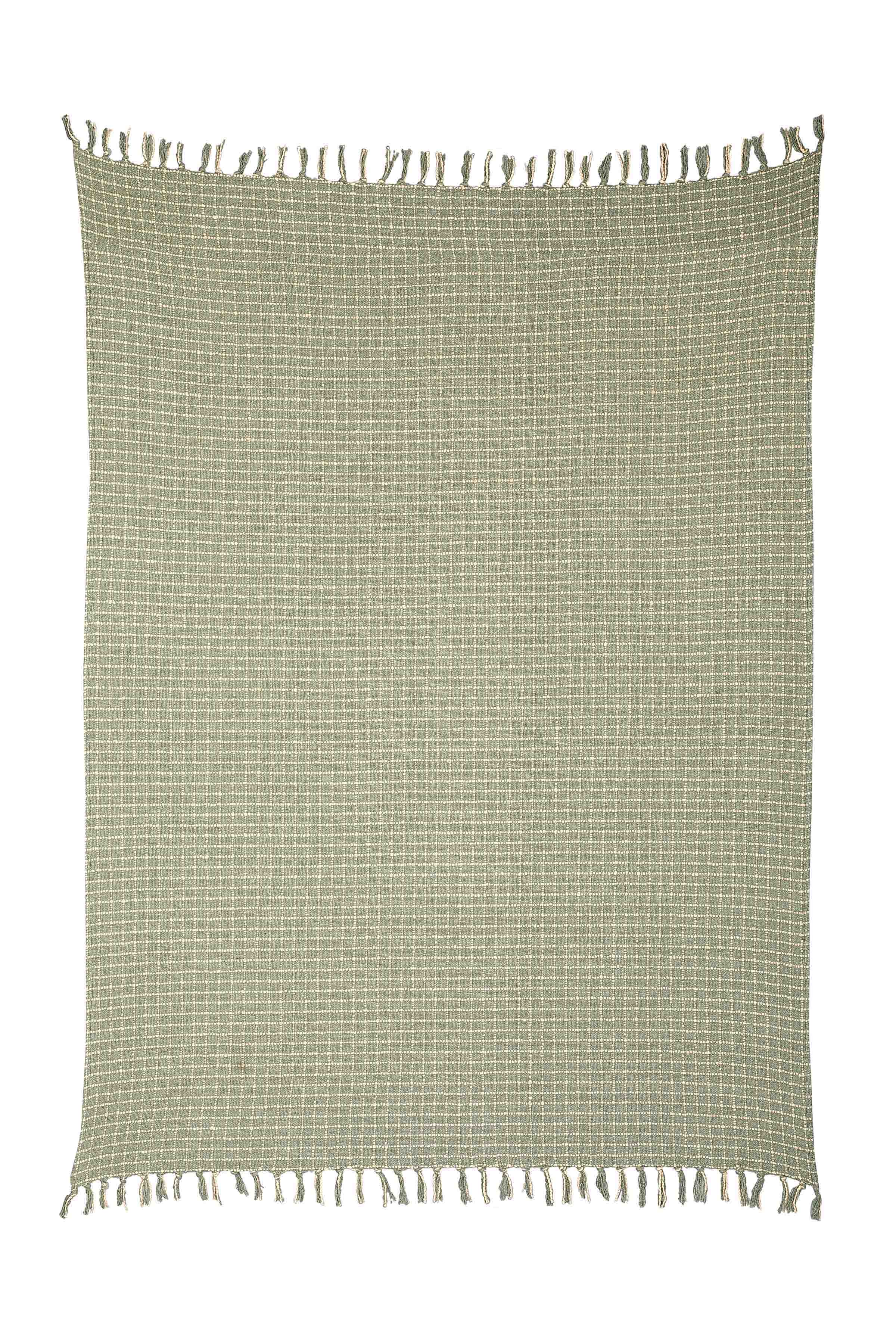 Cotton Boucle Small Checkered Throw Blanket - Sage Ivory by The Artisen