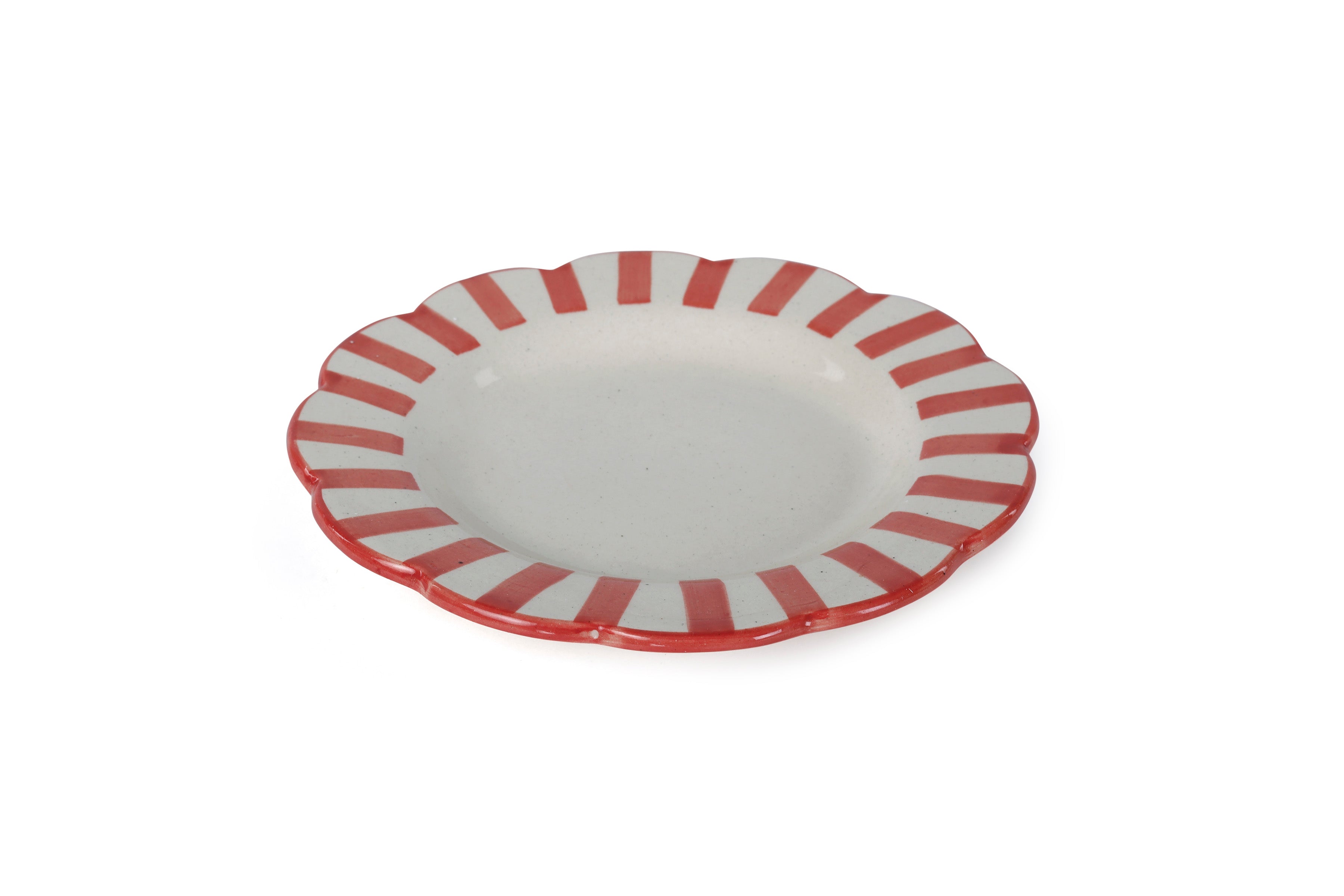 Ceramic stripe Salad Plate, Red- 8.25x 8.25 x 1.25 Inches ( Set of 2 )