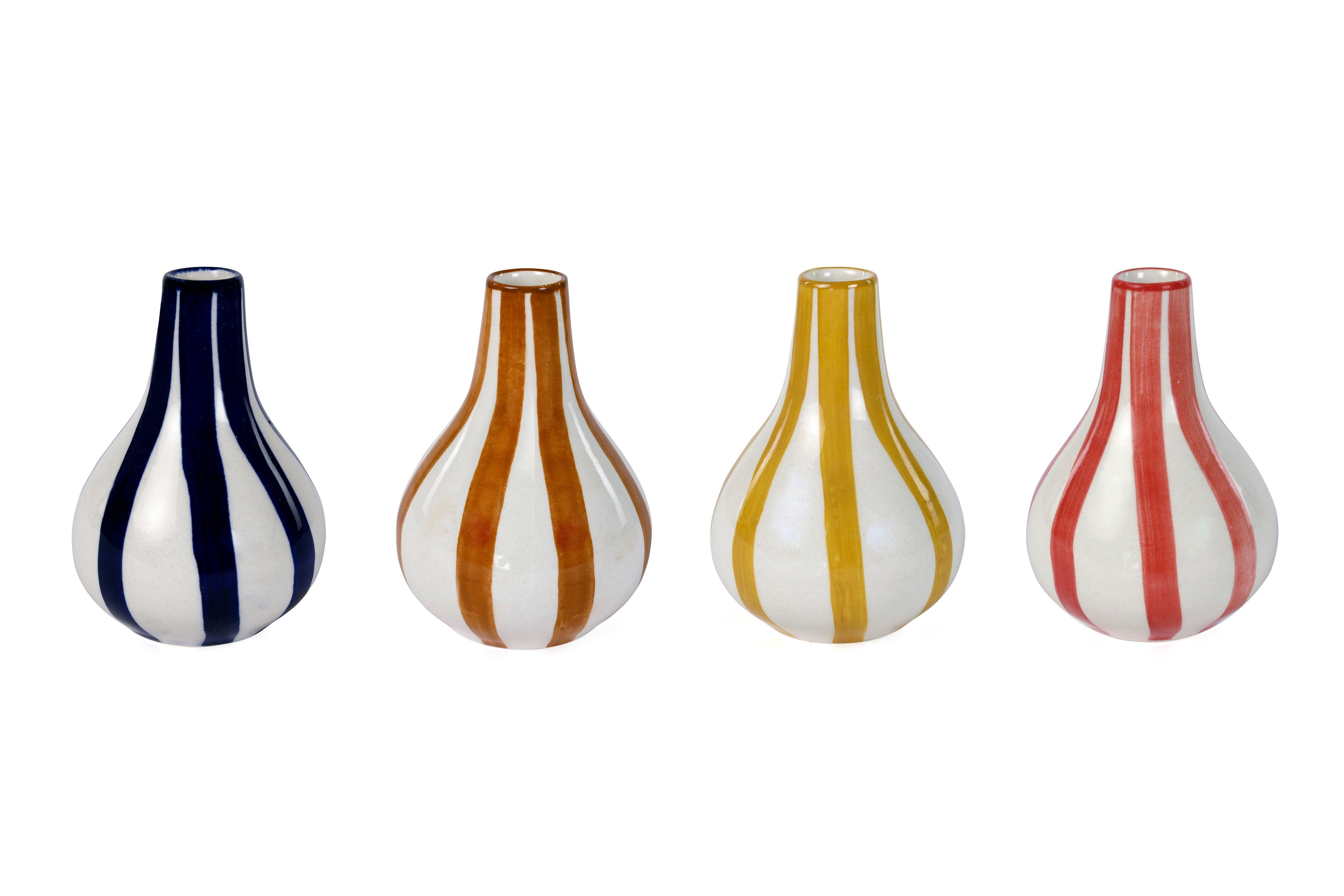 Ceramic Stripe  bud vase, Red -  3.5 x 3.5 x 4.75 Inches ( Set of 4 )