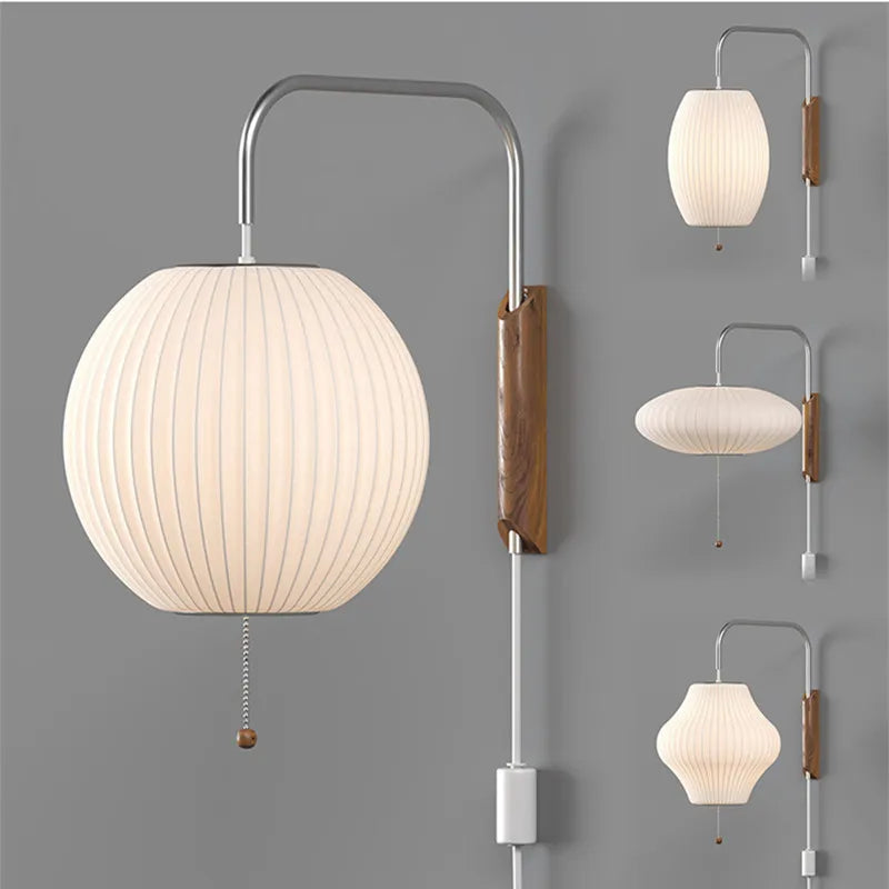 Japandi Design Nelson Wall Lamp - Hand-Woven Silk Light for Elegant Living Room and Bedroom Decor