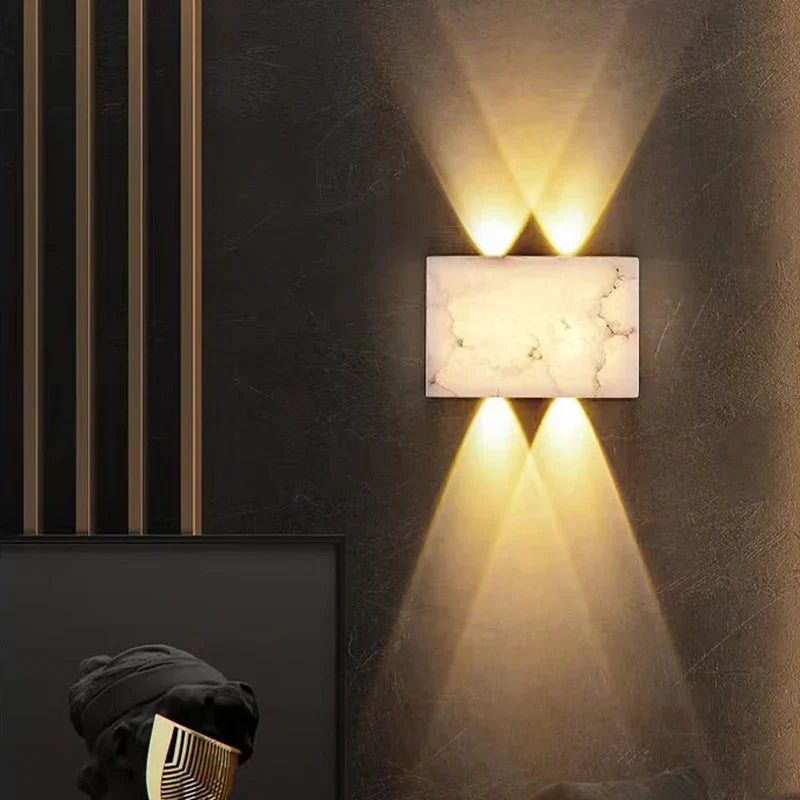 All-Copper Marble Wall Lamp - Modern Simplicity for Living Rooms, Dining Rooms, and Bedside Aisles with Natural Marble and LED Sconce