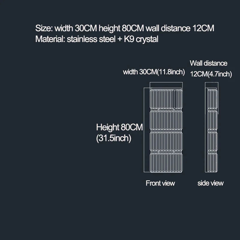 Riley - Luxury Rectangle Crystal Wall Silve Lamp For Department Aisle Corridor Bedroom Sconce TV Background Wall LED Decorative Lighting