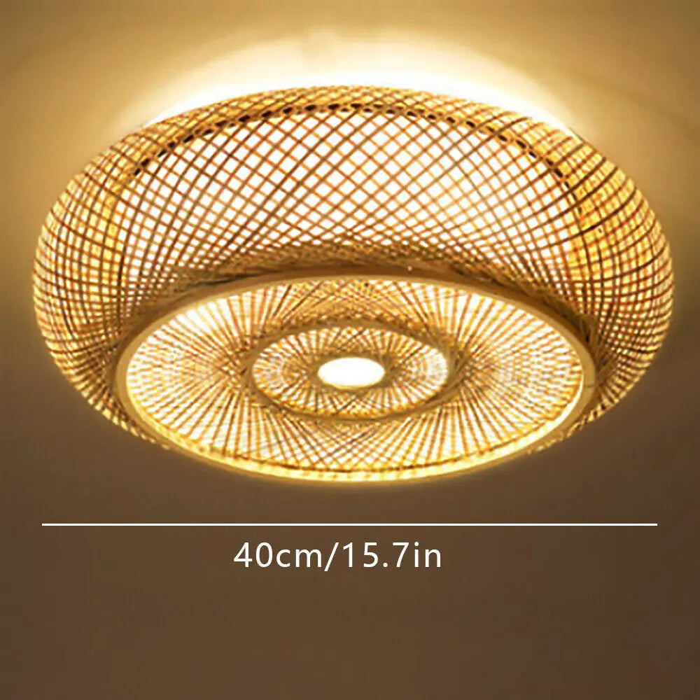 40CM Bamboo Wicker Rattan Ceiling Light Fixture - Asian Art Flush Mount Pendant Lamp