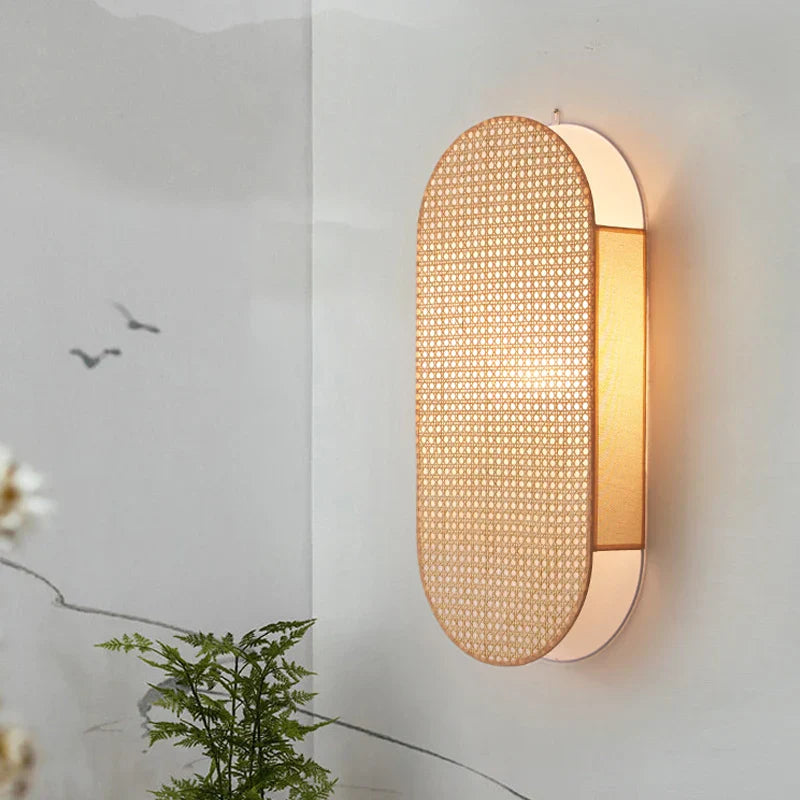 Style Rattan Wall Lamp - Vintage Elegance with Japanese Wabi Sabi Hand-woven Design