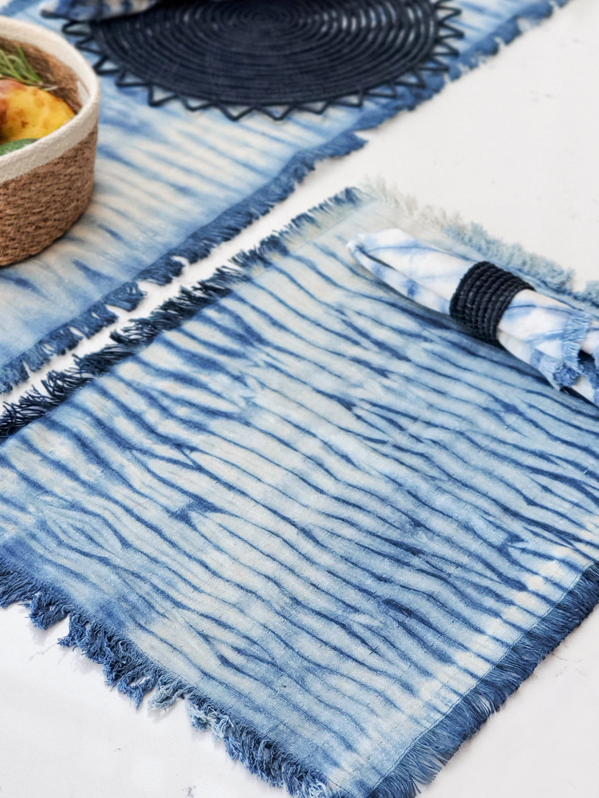 Tie Dye Cotton Placemat - Indigo Blue (Set of 4) by KORISSA