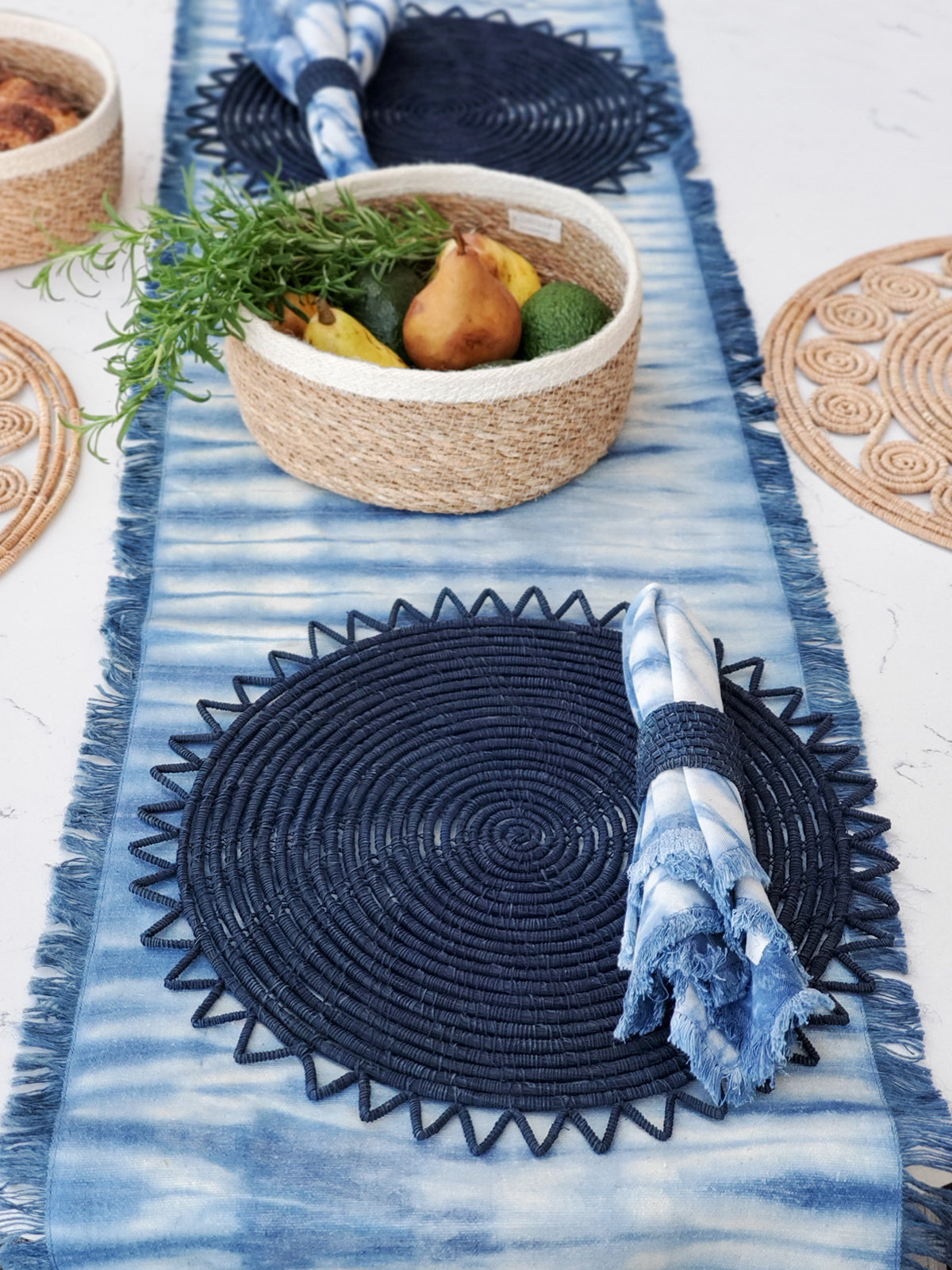 Tie Dye Cotton Table Runner - Indigo Blue by KORISSA