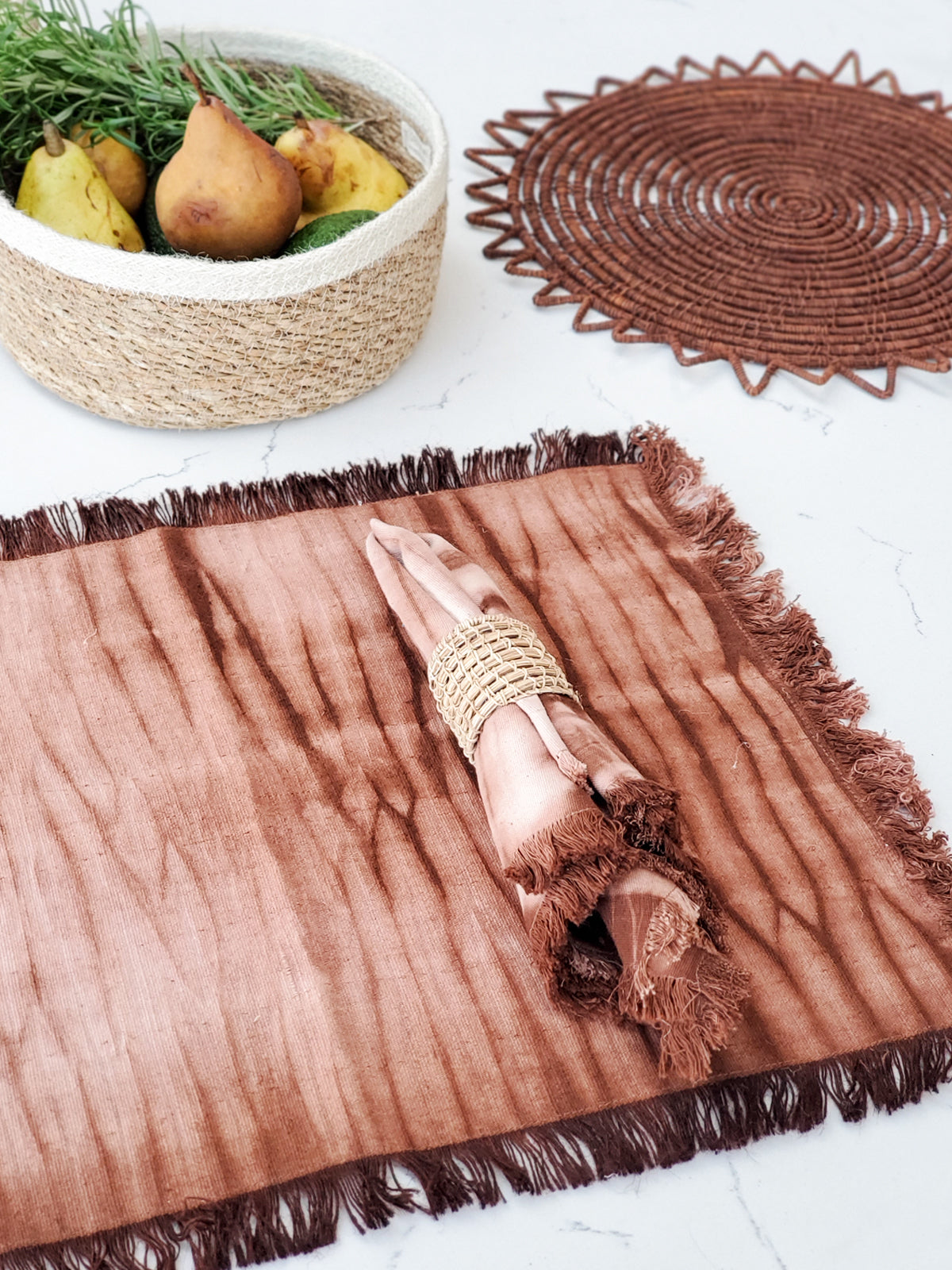 Tie Dye Cotton Placemat - Brown (Set of 4) by KORISSA