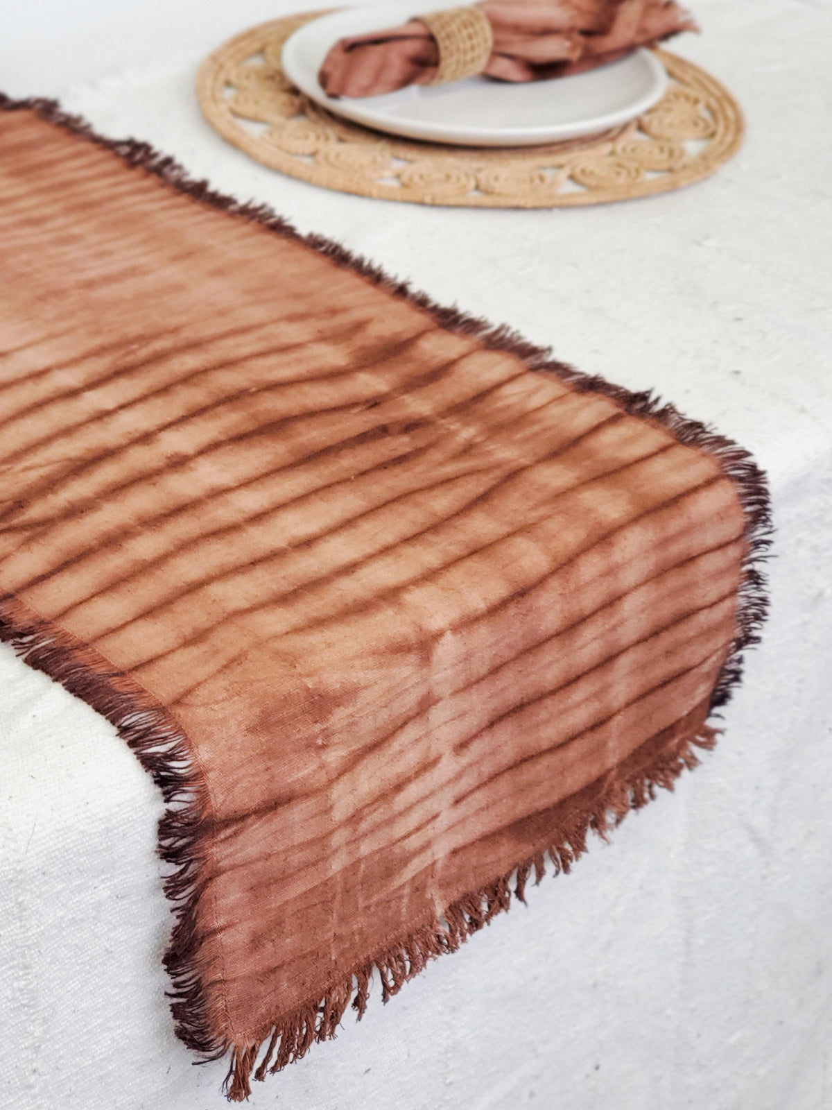 Tie Dye Cotton Table Runner - Brown by KORISSA