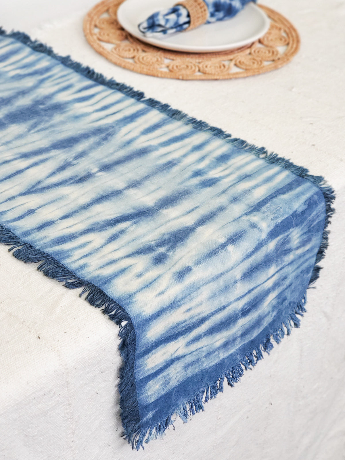 Tie Dye Cotton Table Runner - Indigo Blue by KORISSA