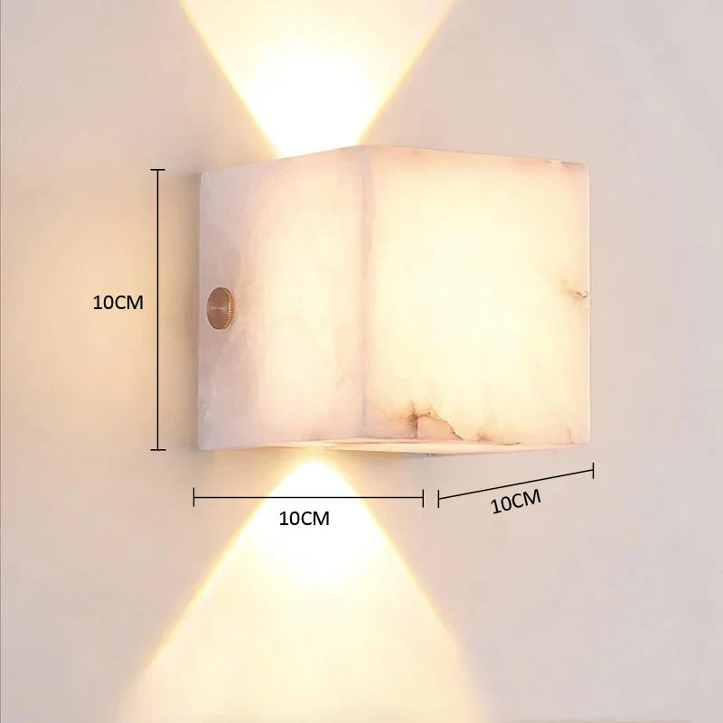 All-Copper Marble Wall Lamp - Modern Simplicity for Living Rooms, Dining Rooms, and Bedside Aisles with Natural Marble and LED Sconce