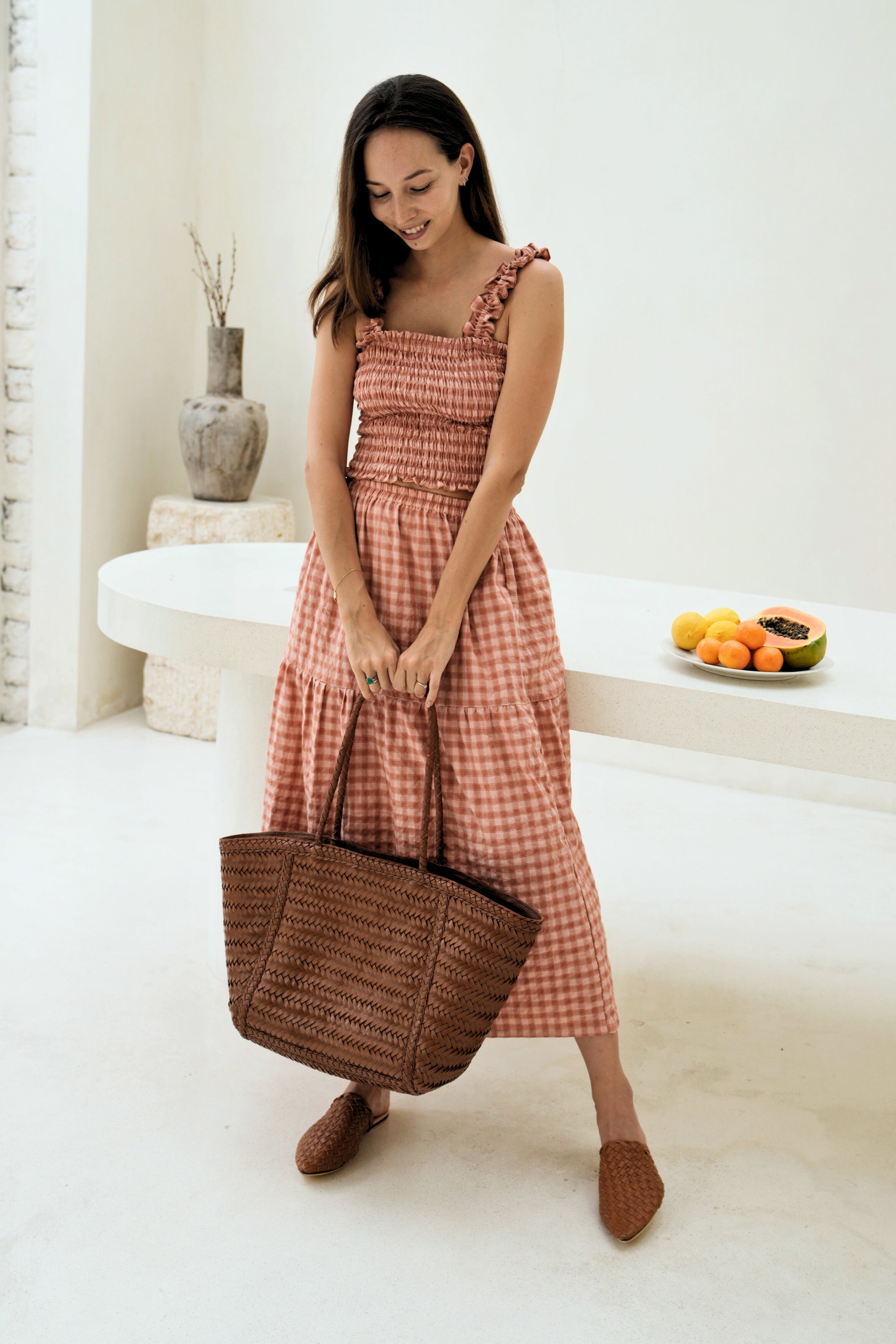 Phoebe Handwoven Leather Tote in Brown
