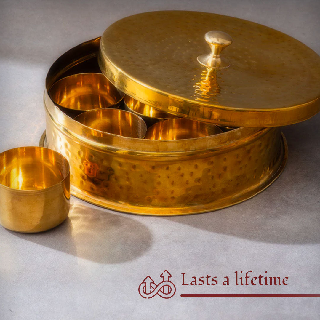 Brass Masala Daani / Spice Box in Gift Box