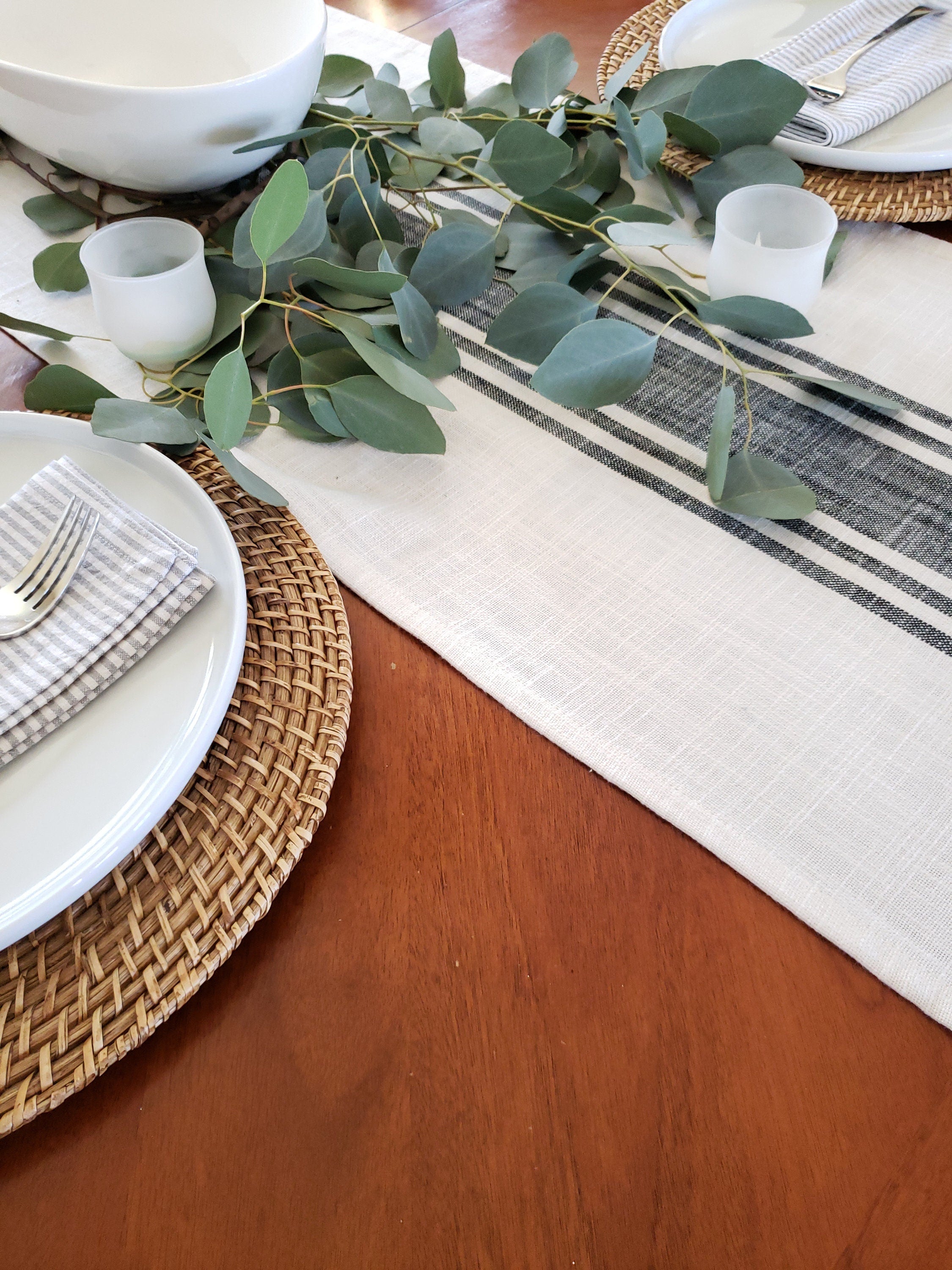 Ivory and Black Striped Rustic Table Runner by 90 West Linen Co.