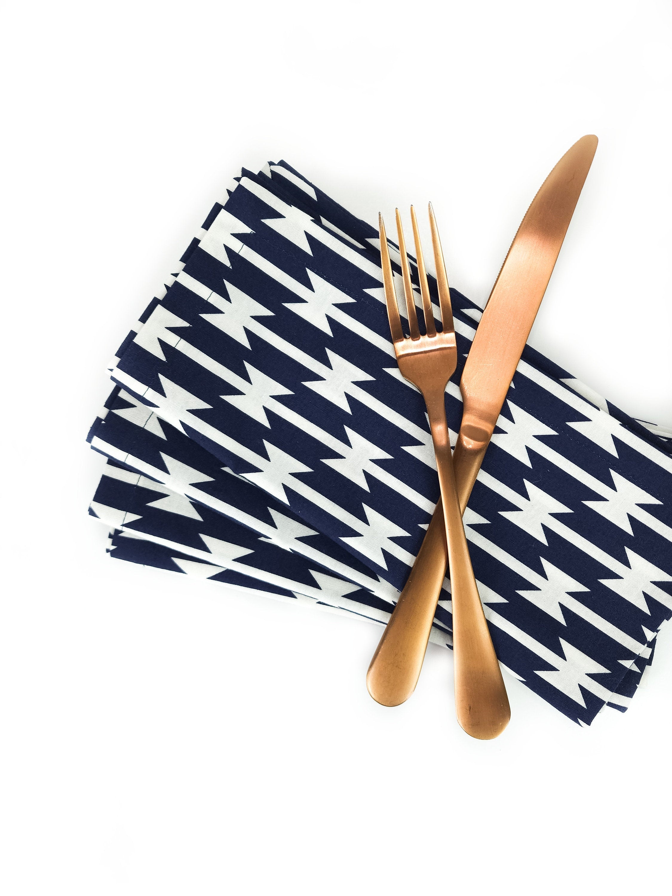 Navy Southwestern Cloth Napkins, Set of 4 by 90 West Linen Co.