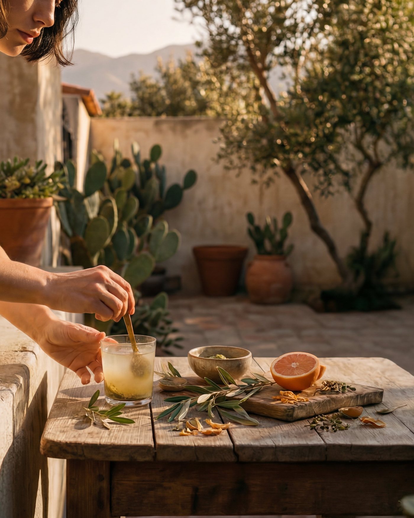 Deep Well — Ghost Town Ranch beauty from within, a morning tonic ritual in a desert courtyard