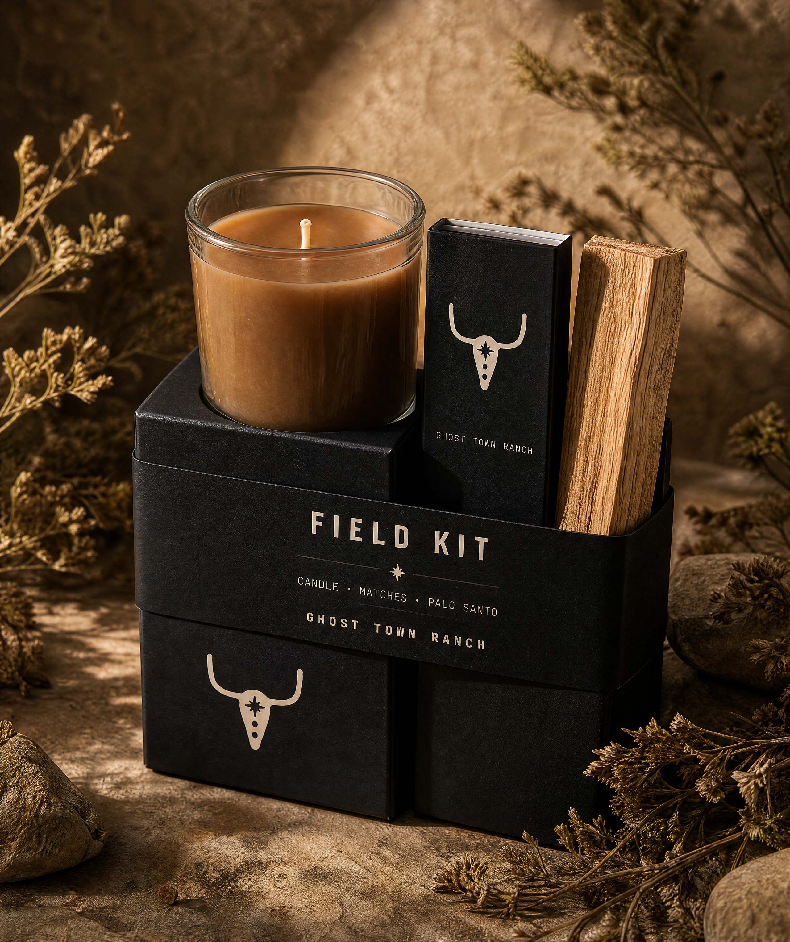 The Field Kit — Ghost Town Ranch · Votive, Palo Santo, Matchbook