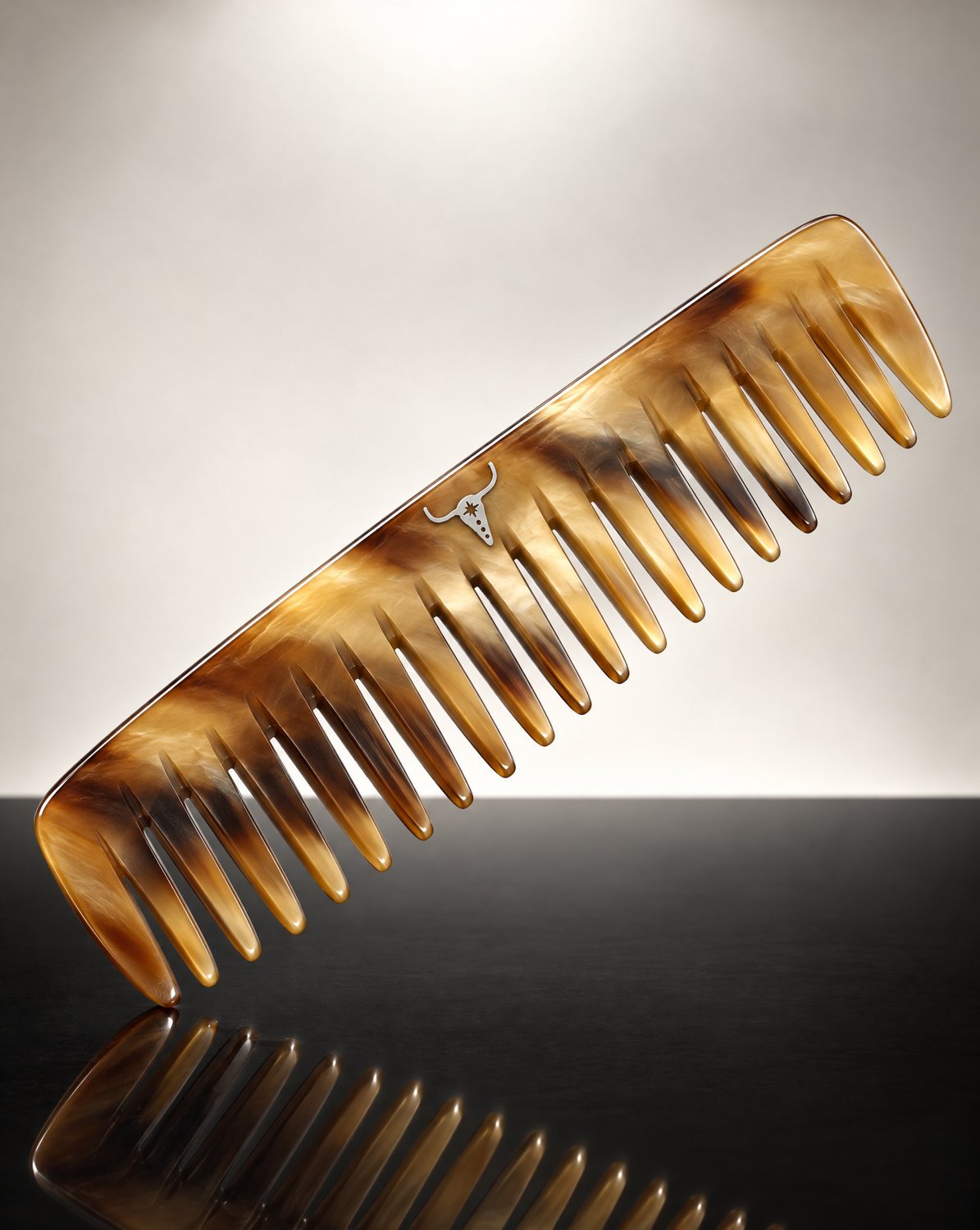 Natural horn comb marked with the Ghost Town Ranch Bull