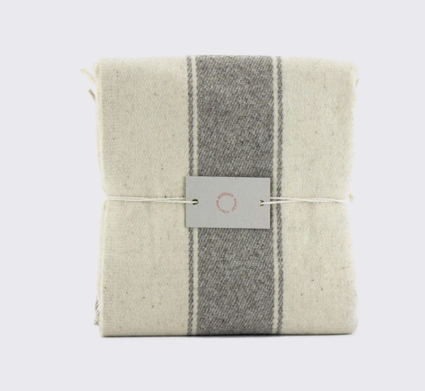 Wool Throw Blanket in Charcoal + White Stripe